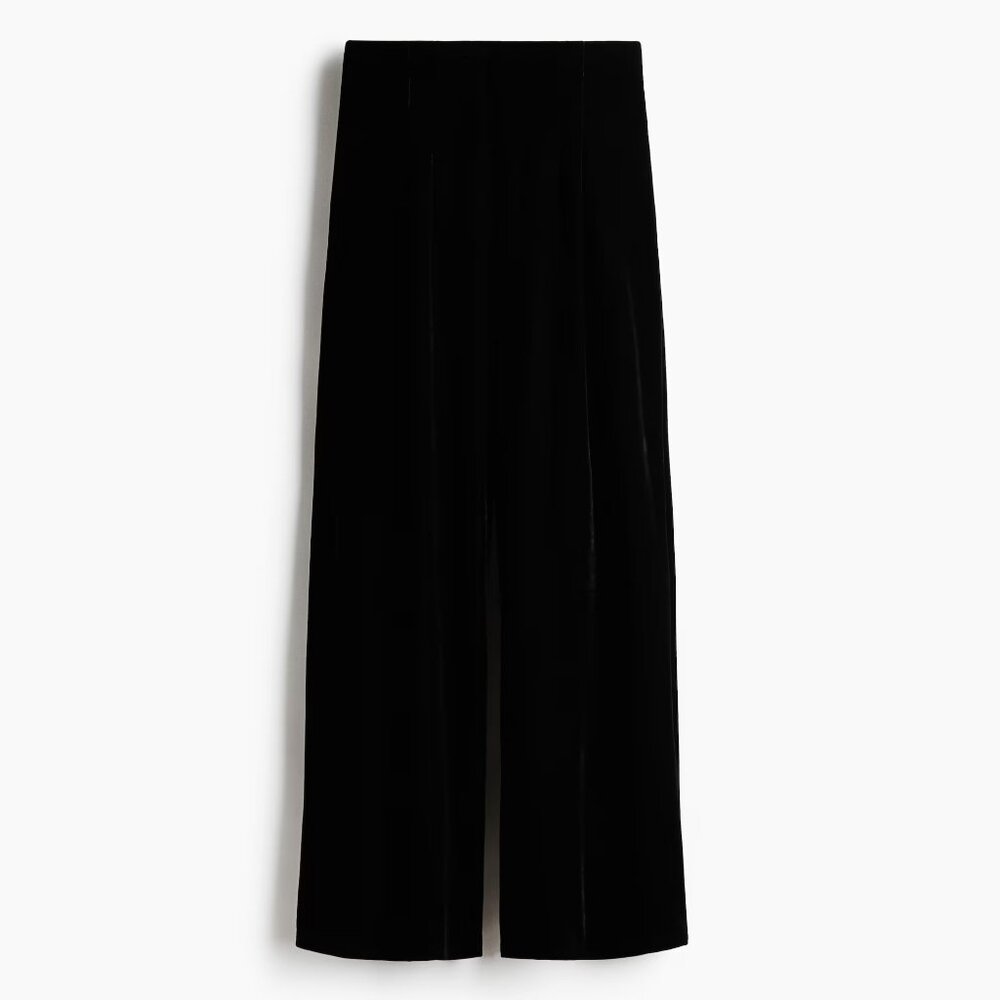 H&M Black Velour Wide Straight Leg Pants, XS